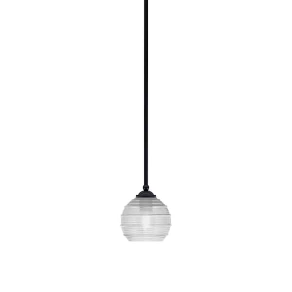 Unbranded Clevelend 100-Watt 1-Light Black Pendant Mini Pendant Light with Clear Ribbed Glass Shade Light Bulb Not Included