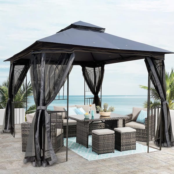 Sungrd 10 ft. x 10 ft. Gray Outdoor Patio Soft Top Steel