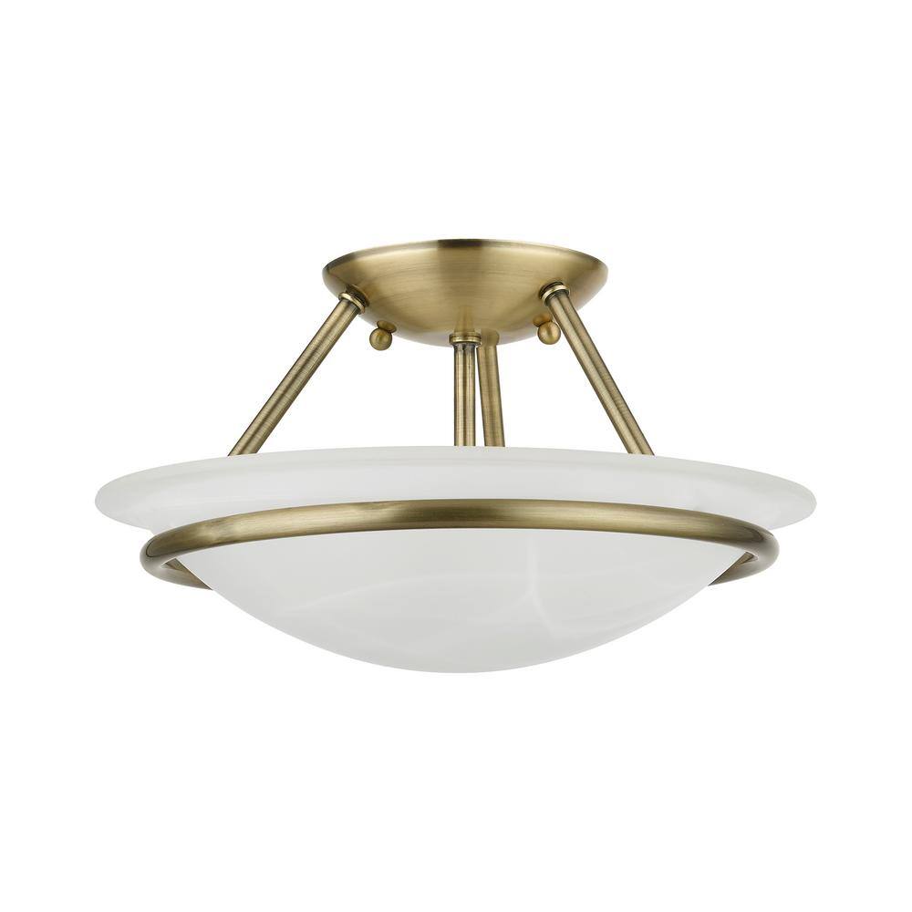 Antique Brass 12" Glass Bowl Semi-Flush Mount Light