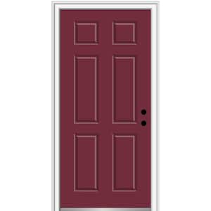 36 in. x 80 in. Left-Hand Inswing 6-Panel Classic Painted Fiberglass Smooth Prehung Front Door