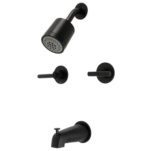 Kingston Brass Manhattan Double Handle 2-Spray Tub and Shower Faucet 2 GPM with Corrosion Resistant in Matte Black