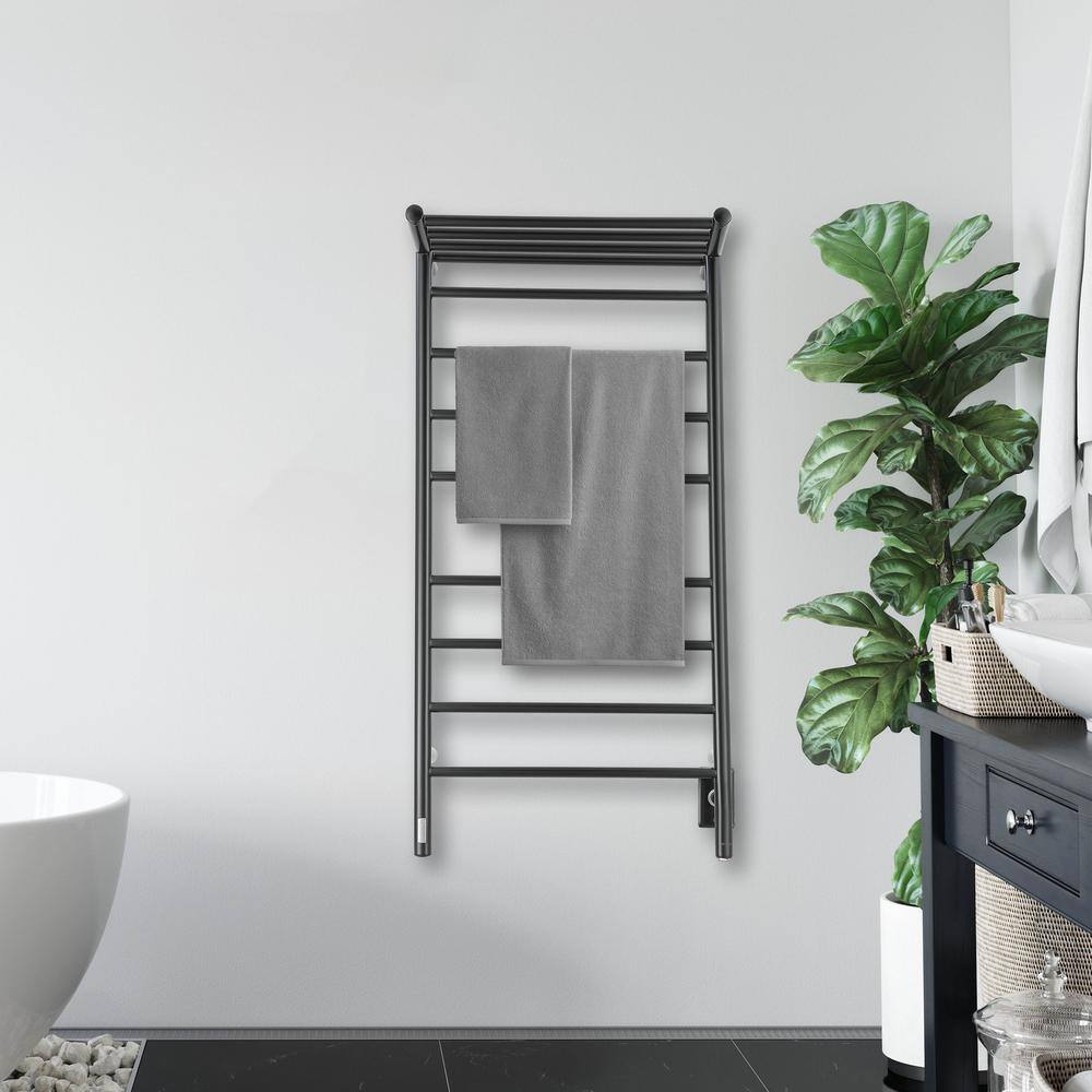 Matte Black 8-Bar Wall Mounted Towel Warmer with Timer