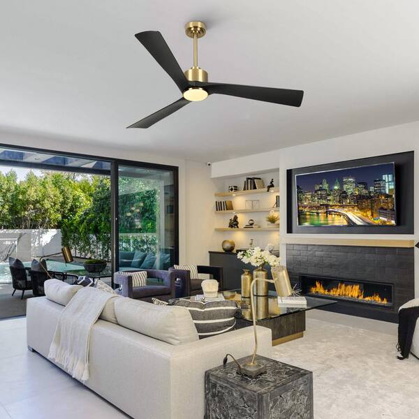 TOZING 60 in. Smart Indoor Black and Gold Low Profile Ceiling Fan with ...