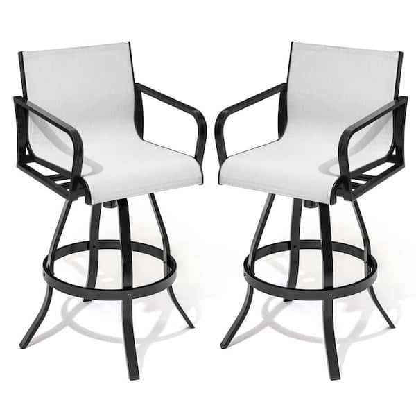 Crestlive Products Swivel Sunbrella Seats Aluminum Frame Outdoor Bar Stool in Augustine Oyster (2-Pack)