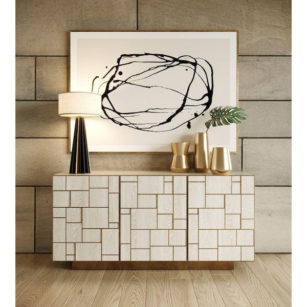 Modrest Auer Mid-Century Modern Cream Ash and Gold Wood 71 in. Buffet