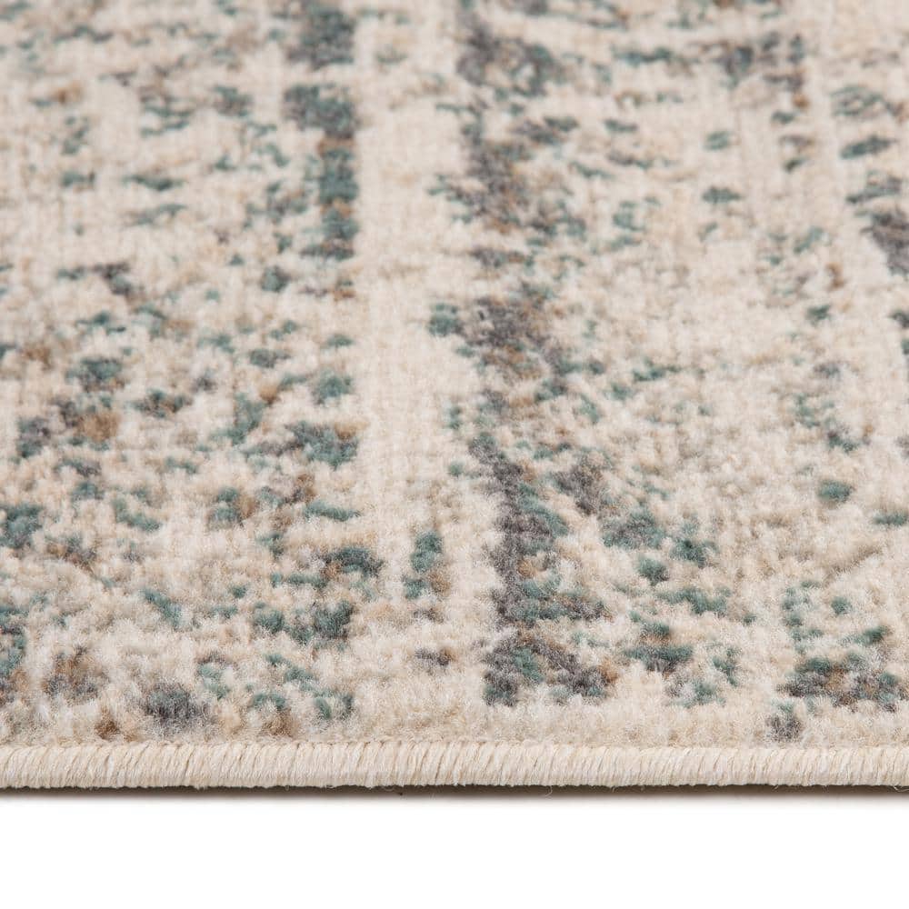 Ivory and Gray Rectangular Striped Synthetic Area Rug 6'7" x 9'