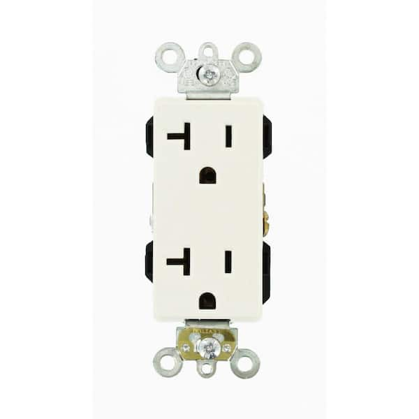 Leviton Decora Plus 20 Amp Industrial Grade Heavy Duty Self Grounding Duplex Outlet, White