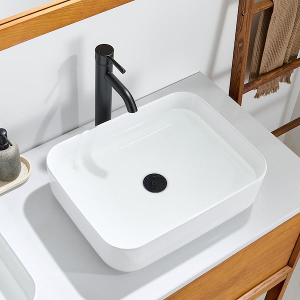 Rectangular 20-1/4 in. Bathroom Ceramic Vessel Sink Art Basin in Glossy White