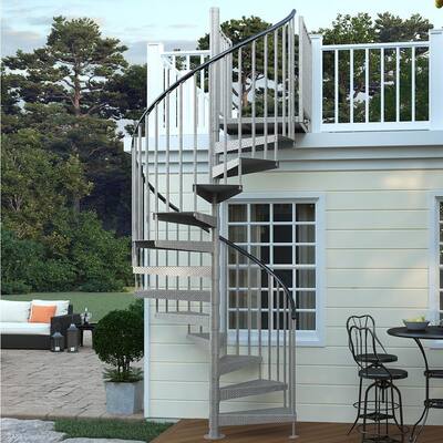 Reroute Galvanized Exterior 60in Diameter, Fits Height 119in - 133in, 2 36in Tall Platform Rails Spiral Staircase Kit