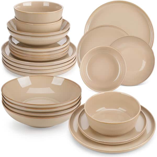 vancasso 24-Piece Brown Stoneware Dinnerware Set Service for 6 Dishware Dishes Set Tableware with Plates and Bowls