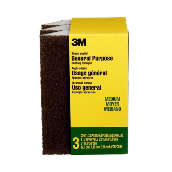 General Purpose Sanding Sponge 2 7/8 in. x 4-7/8 in. 80 Medium-Grit Single Angled (3-Pack)