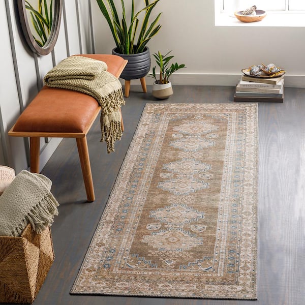 Churchill Brown/Navy 3 ft. x 7 ft. Indoor Machine-Washable Area Rug