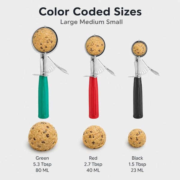 Numhew 3-Piece 18/8 Stainless Steel Cookie Scoop Set Multi-Colored