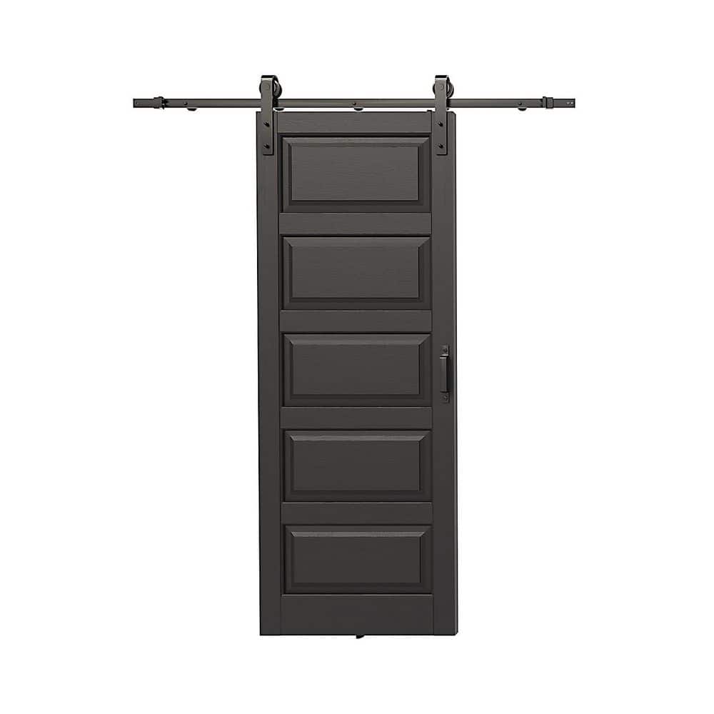 48 in. x 84 in. 5-Panel Black PVC Covering MDF Interior Sliding Assembly Required Barn Door Slab with Hardware Kit price history on PriceWatchPro