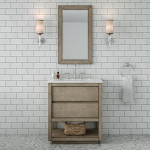 Oakman 30 in. W x 22 in. D x 34.3 in. H Bath Vanity in Grey Oak with Marble Top with White Basin and Chrome Faucet