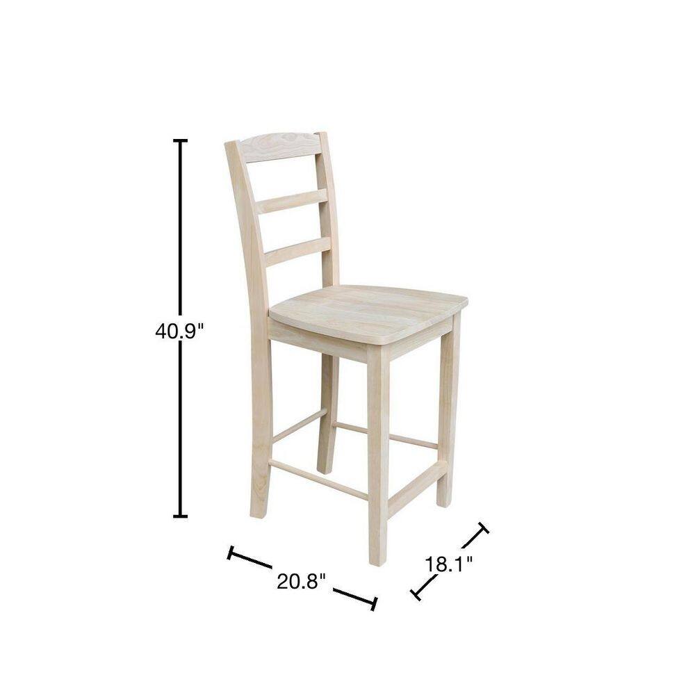 Traditional Unfinished Solid Parawood 24" Madrid Barstool