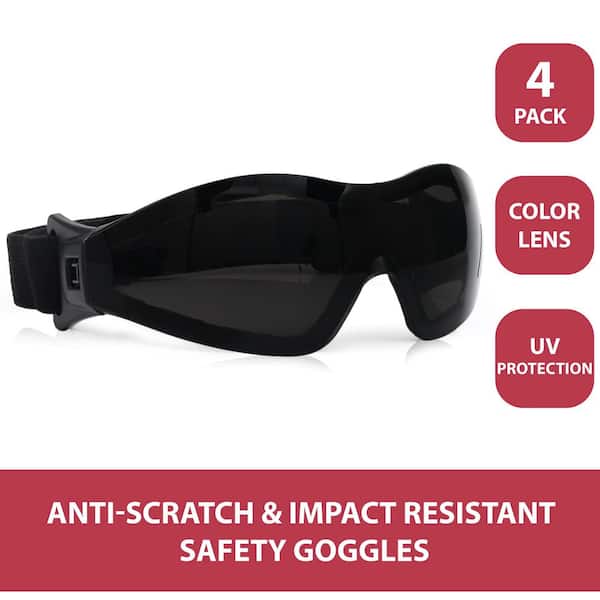 BISON LIFE Black, Mirage Safety Glasses with Adjustable Elastic Band (4-Pairs)