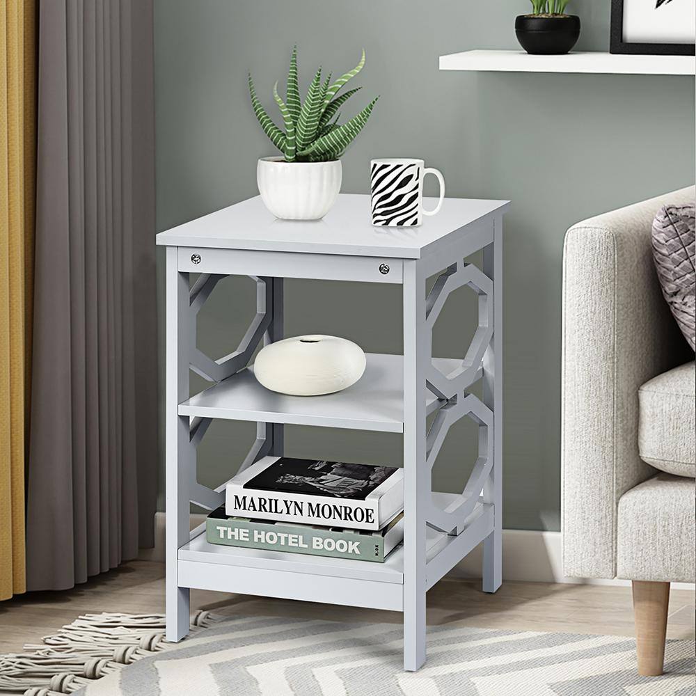 3-tier Nightstand Sofa Side End Accent Table Storage Display Shelf Grey