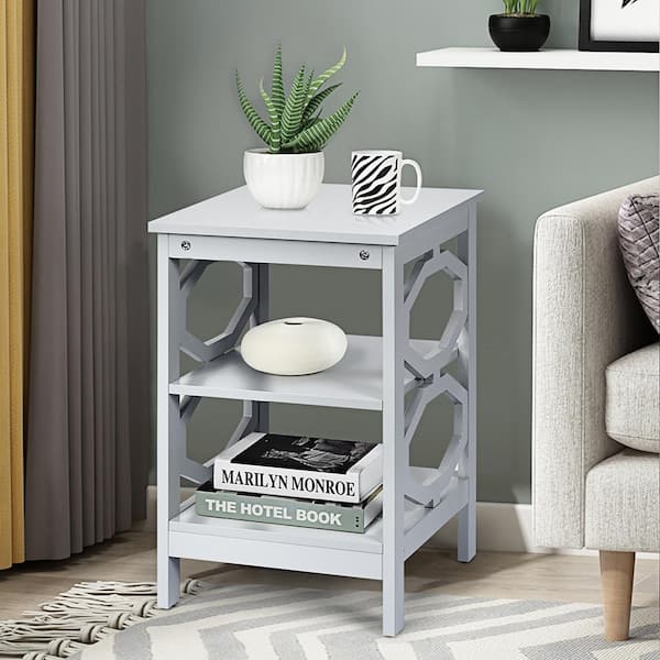 Costway 3-tier Nightstand Sofa Side End Accent Table Storage Display Shelf Grey
