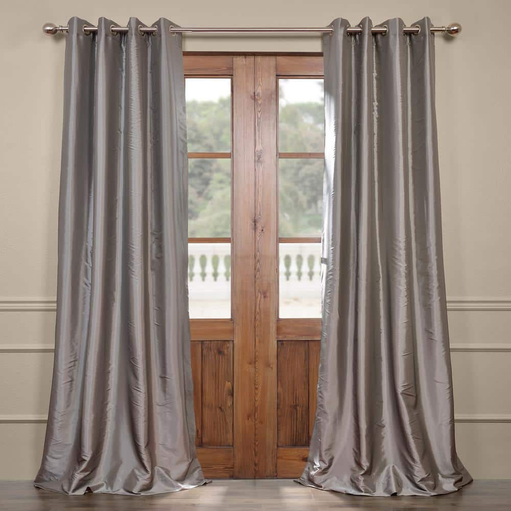 Exclusive Fabrics Furnishings Platinum Faux Silk Grommet Blackout Curtain 50 In W X 108 In L Pth B112 108 Gr The Home Depot