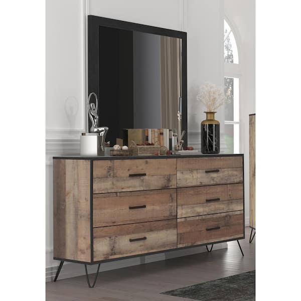 NEW CLASSIC HOME FURNISHINGS New Classic Furniture Elk River Rustic White Wood 6-Drawer 59 in. Dresser with Mirror