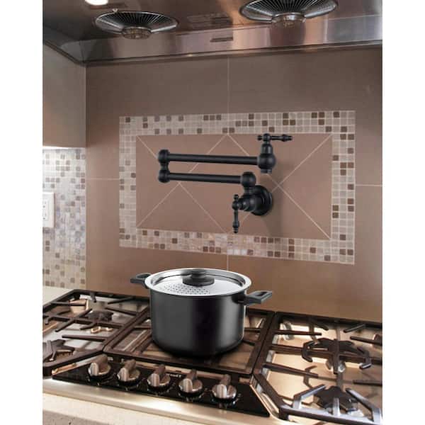Wall Mounted Pot Filler with Level Handle in Matte Black