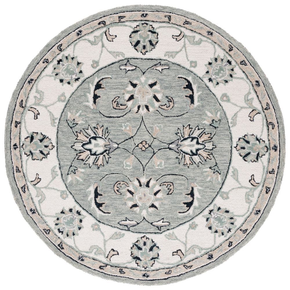Handmade Tufted Wool Round Rug in Warm Gray, 59"