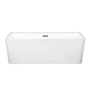 Foyil 60 in. Acrylic Flatbottom Freestanding Double Slipper Soaking Bathtub in White with Brass Drain