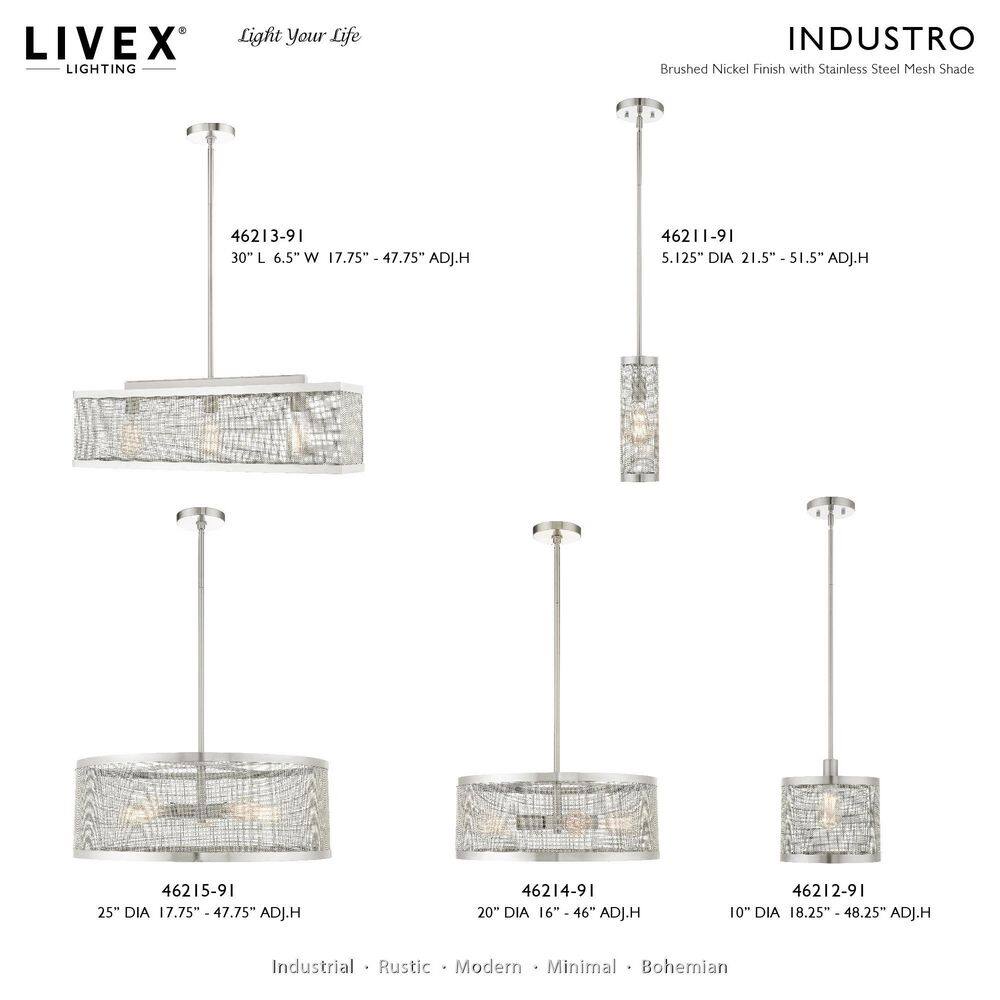 Brushed Nickel Mesh Drum Pendant with Crystal Accents