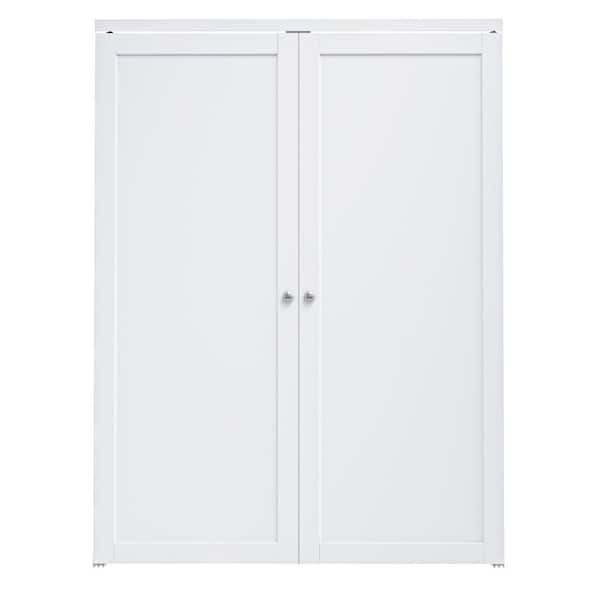 60 in. x 80 in. Solid Core Composite MDF Bi-fold Door + French Style Pivot Hardware (1-Lite White Finish)