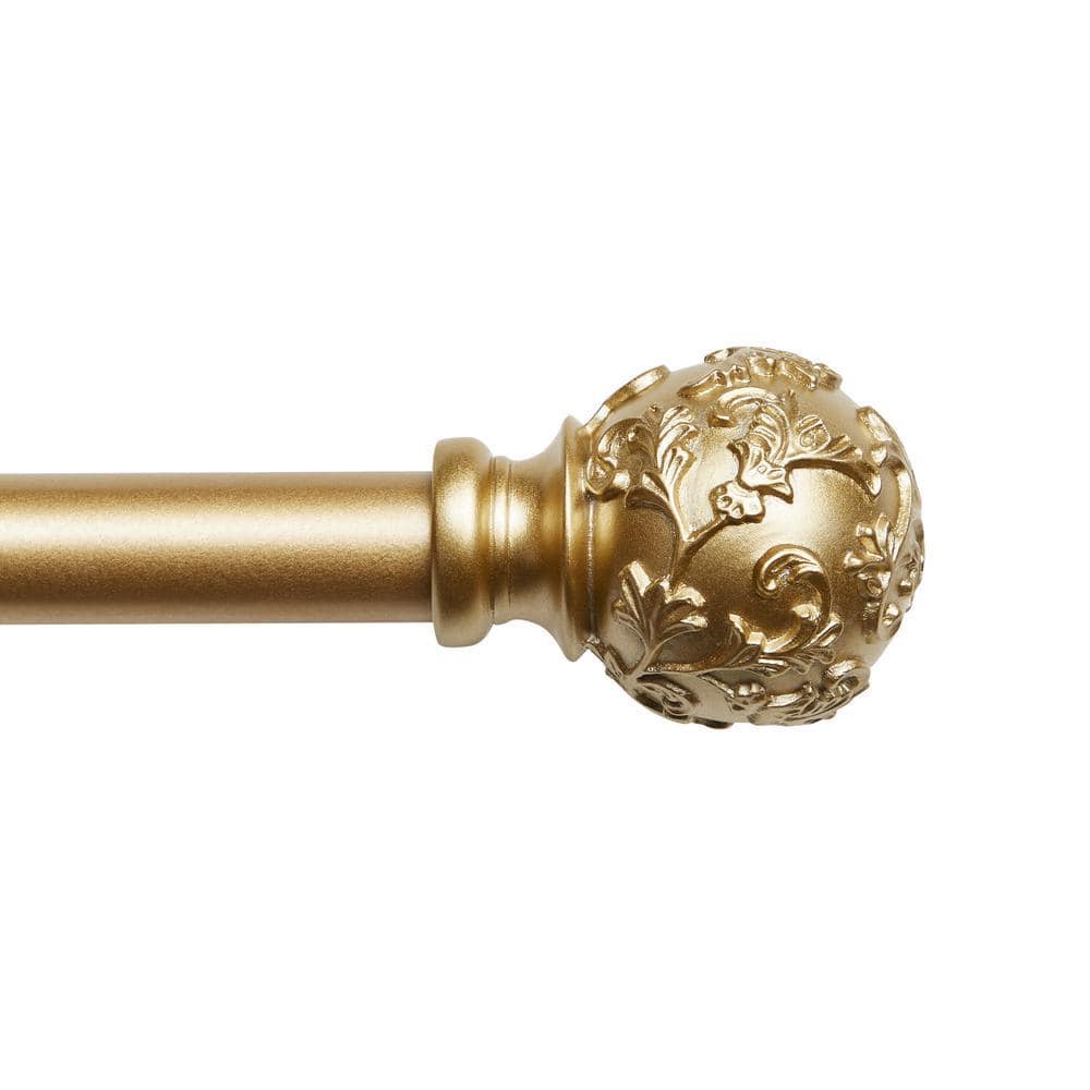 EXCLUSIVE HOME Vine 66 in. - 120 in. Adjustable 1 in. Single Curtain Rod Kit Gold with Finial RD013597DSEHB1 A150