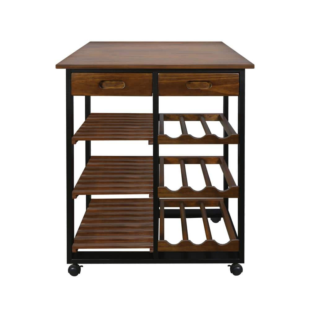 Casual Home 28 In W Two Tone Solid Wood Kitchen Cart With Wine Rack   Mocha Black Casual Home Kitchen Carts 371 57 64 1000 