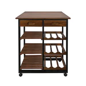 28 in. W Two Tone Solid Wood Kitchen Cart with Wine Rack and Drawer