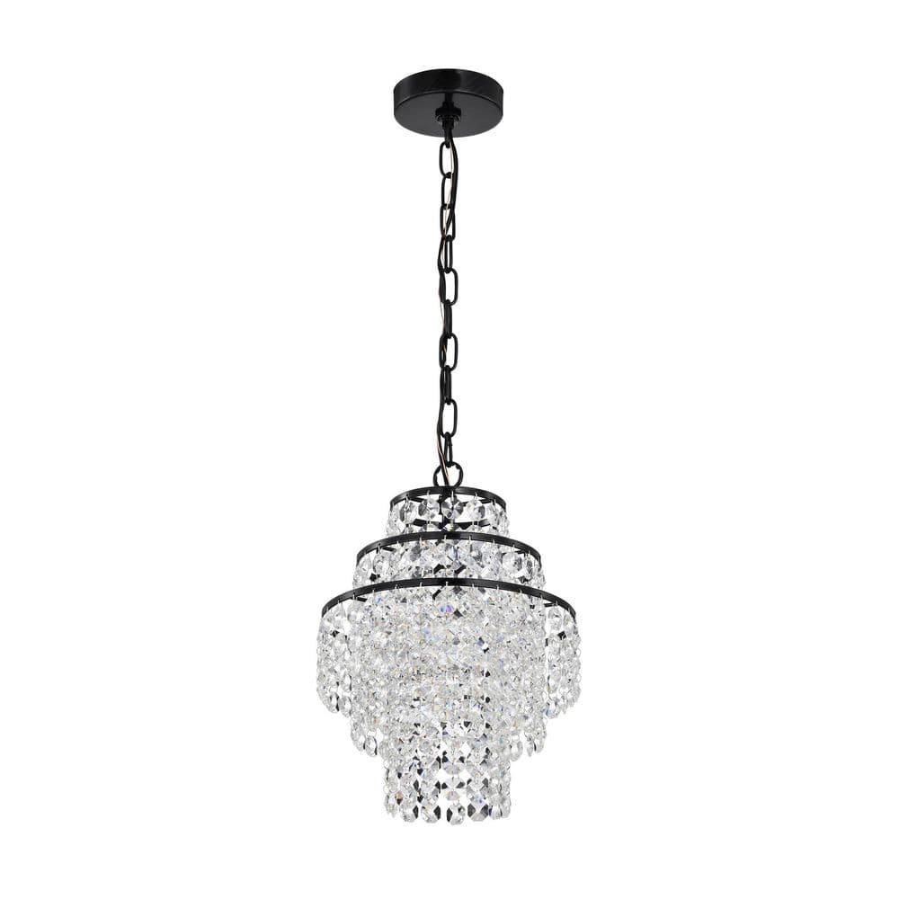 Antique Black Mini Chandelier with Tiered Crystal Cascades