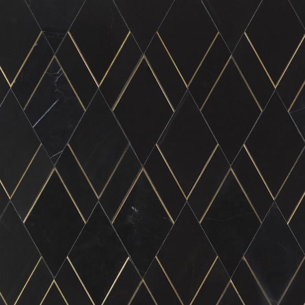Ivy Hill Tile Mehko Nero 11.81 in. x 14.96 in. Polished Marble and Brass Wall Tile (1.22 sq. ft./Each)