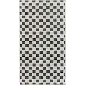 Maise Black White 3 ft. x 5 ft. Modern Checkered Indoor Outdoor Doormat Runner Rug