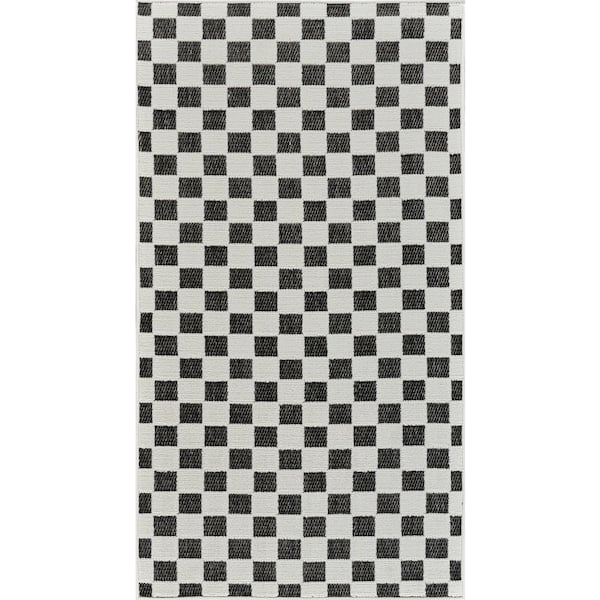 Maise Black White 3 ft. x 5 ft. Modern Checkered Indoor Outdoor Doormat Runner Rug