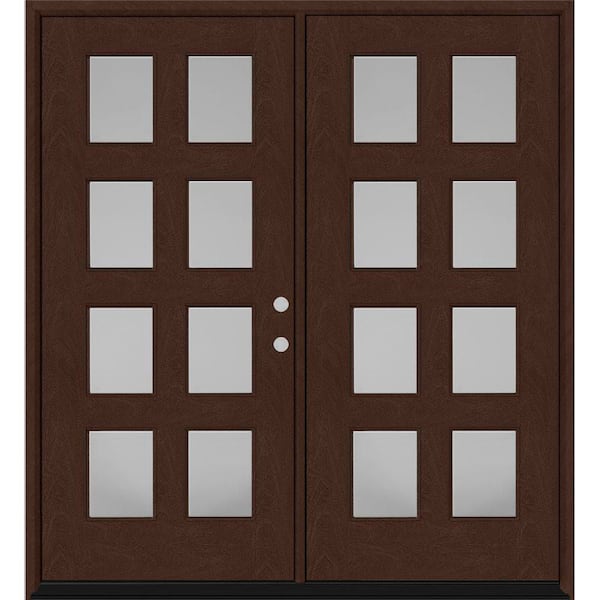 Steves & Sons Regency 72 in. x 80 in. 8L Modern Clear Glass LHIS Chestnut Stained Fiberglass Double Prehung Front Door w/6 in. Jamb
