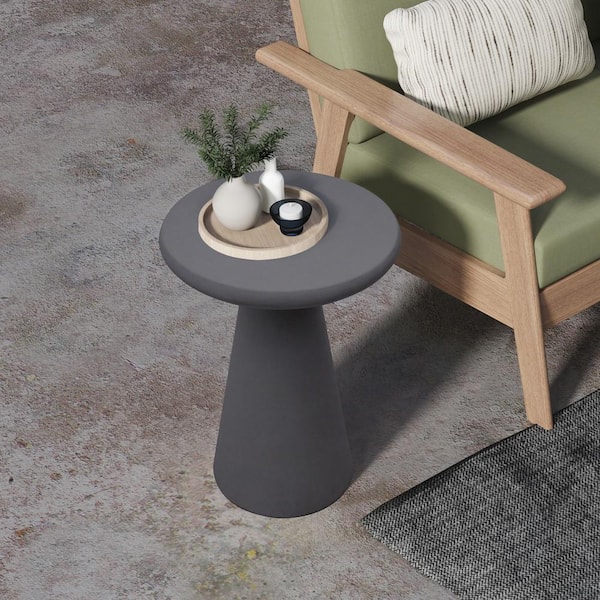 UPHA 16 in. Dark Gray Concrete Fade Resistant Patio Outdoor Side Table End Table