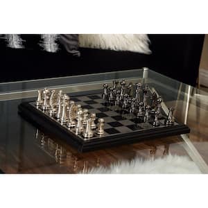 Black Aluminum Chess Game Set with Black and Silver Pieces