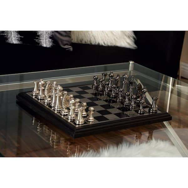Litton Lane Black Aluminum Chess Game Set with Black and Silver Pieces