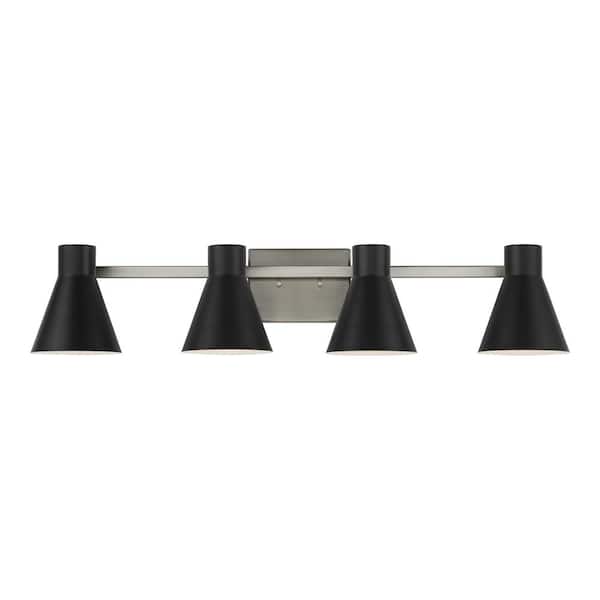 Generation Lighting Towner 35 in. 4-Light Brushed Nickel Modern Contemporary Bathroom Vanity Light with Black Metal Shades