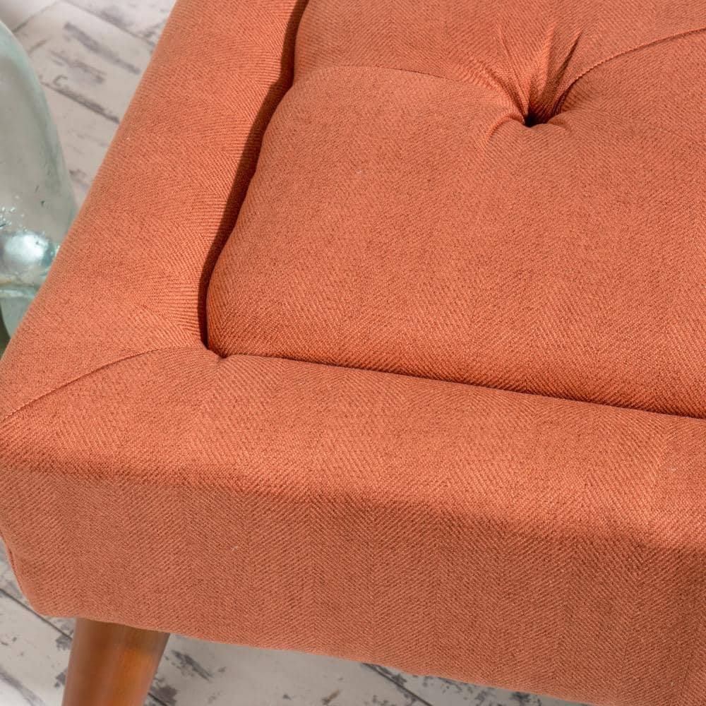 Mid-Century Modern Orange Tufted Rectangular Accent Ottoman