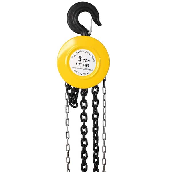 5-Ton Yellow 10 Manual Chain Hoist Log Hook with 2 Hooks GH-YDW4-616 - The Home Depot