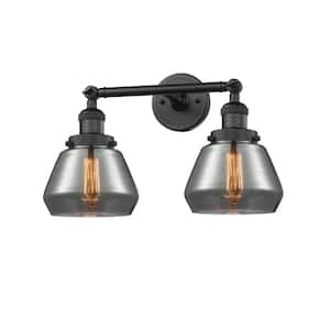 Fulton 16.5 in. 2-Light Matte Black Vanity Light with Plated Smoke Glass Shade