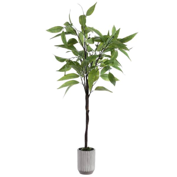 SAFAVIEH Artificial Eucalyptus Tree 48.8 in. White/Gray Cement Pot