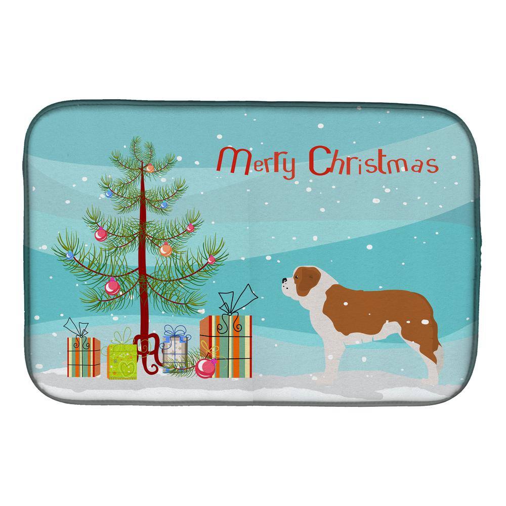 Saint Bernard Christmas Tree Polyester Dish Drying Mat