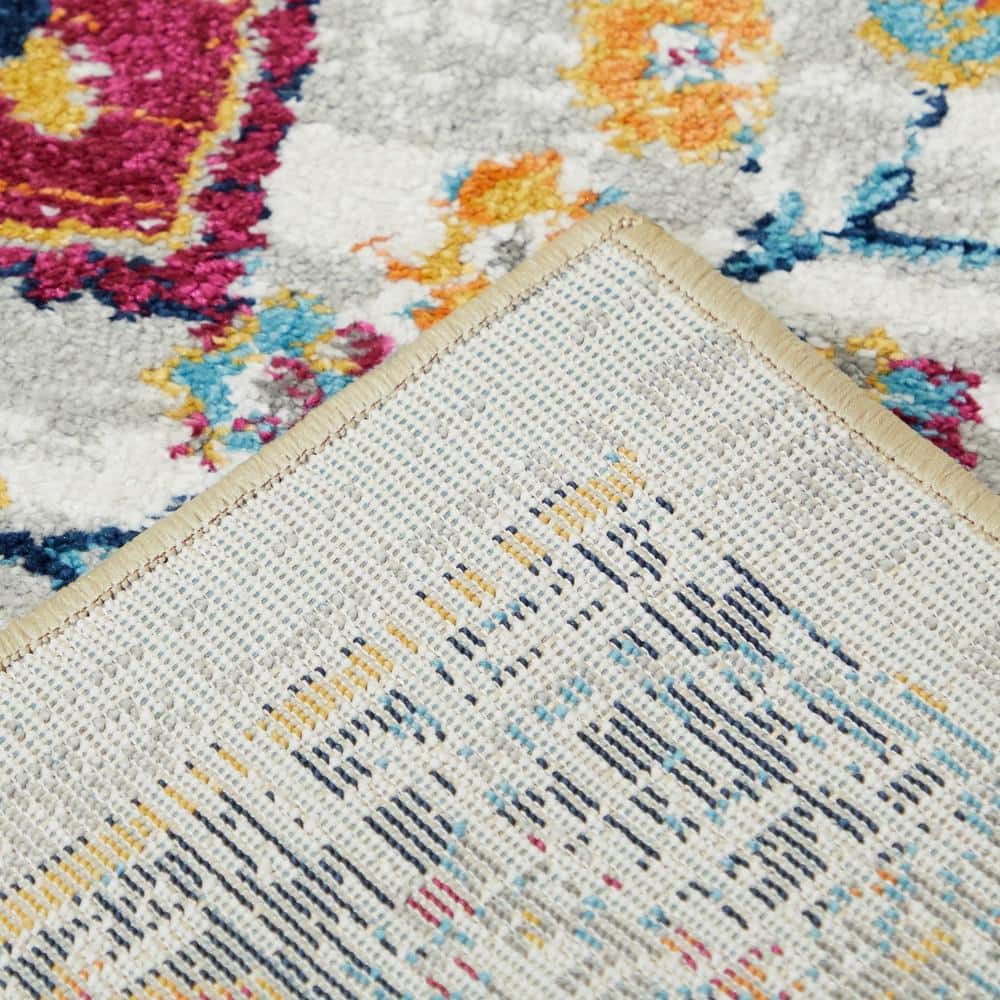 Gray Rectangular Medallion Synthetic Easy Care Area Rug