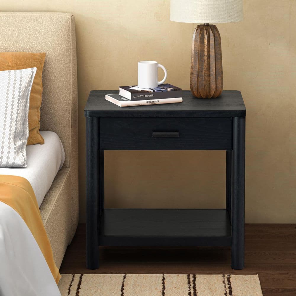 Jaylessa 23.9 in. Black Square Wood End Table