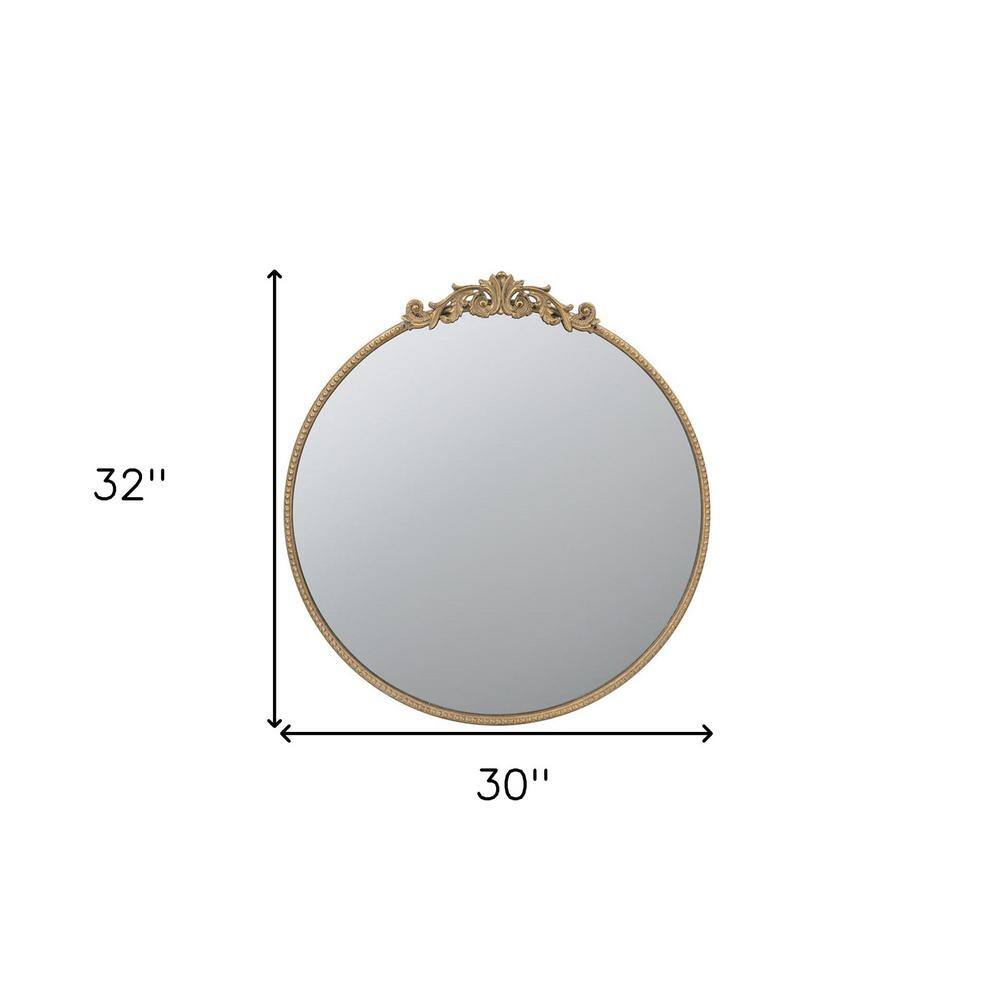 Round Gold Baroque-Inspired Mirror with Silver Detailing